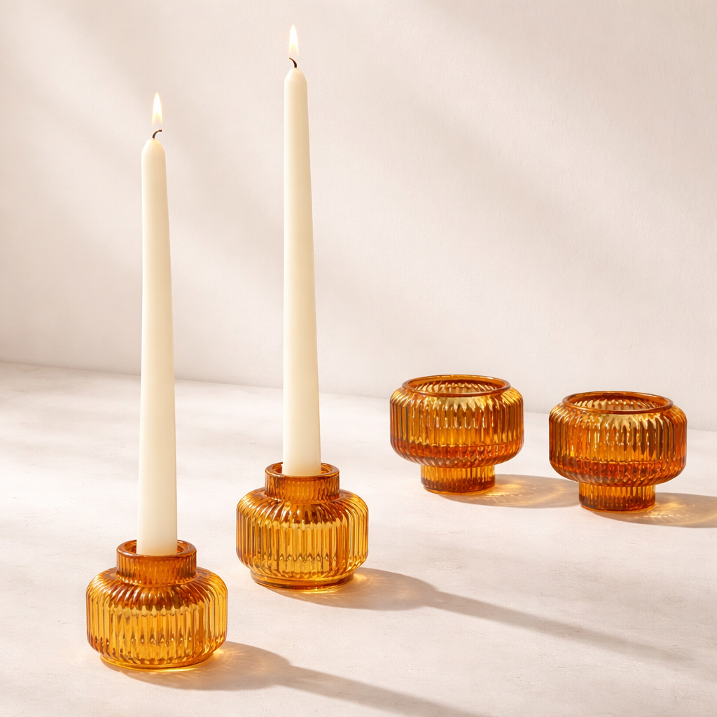 Amber Votive Candle Holders, Set of 4