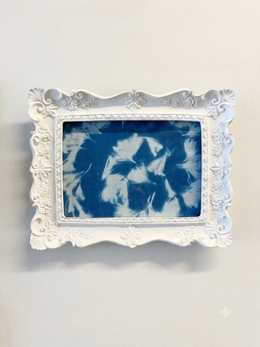 Cyanotype Print with White Ornate  Frame