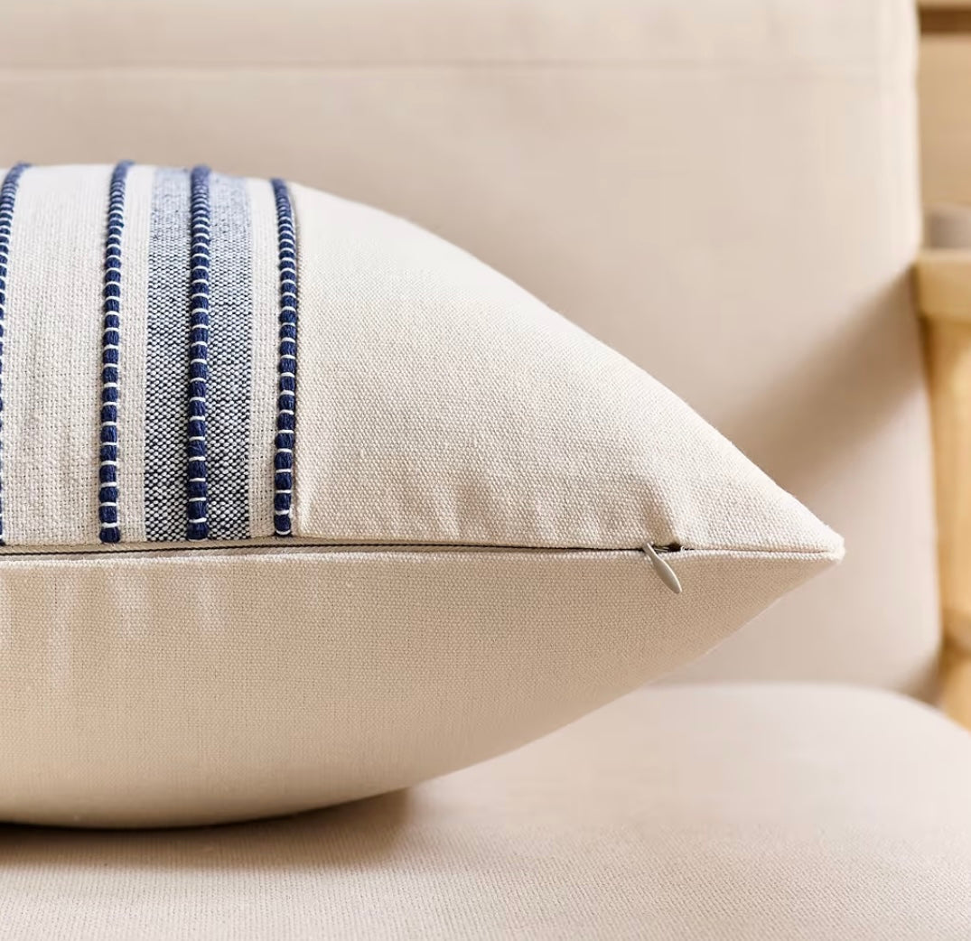 Striped Linen Textured Throw Pillows