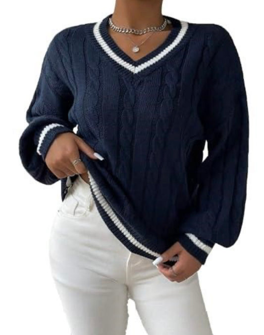 V Neck Long Sleeve Crop Sweater