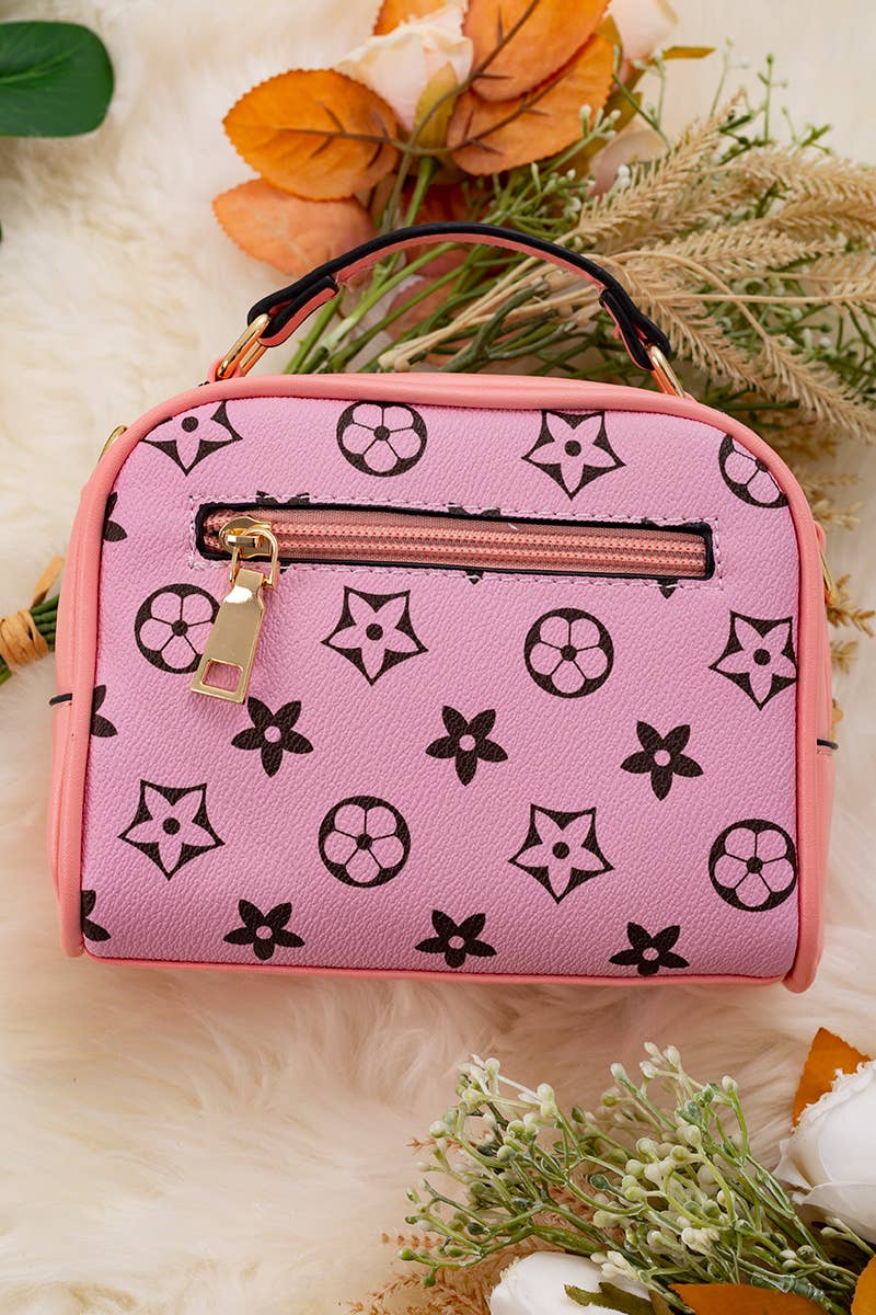 PINK WITH CORAL TRIM CROSSBODY SATCHEL