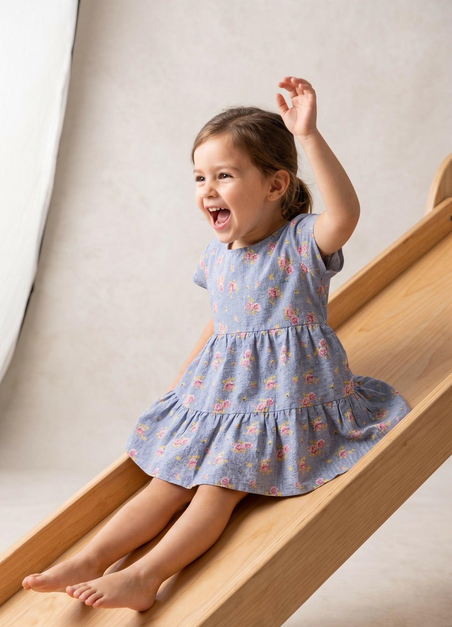 Chambray Floral Tiered Dress