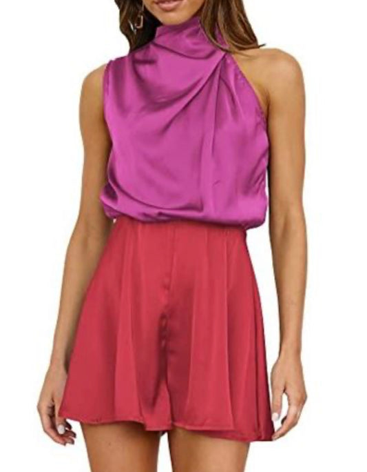 Mock Neck Satin Romper