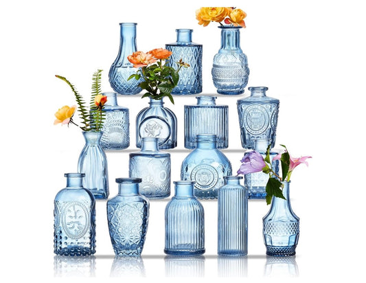 Blue Assorted Small Mini Glass Vases