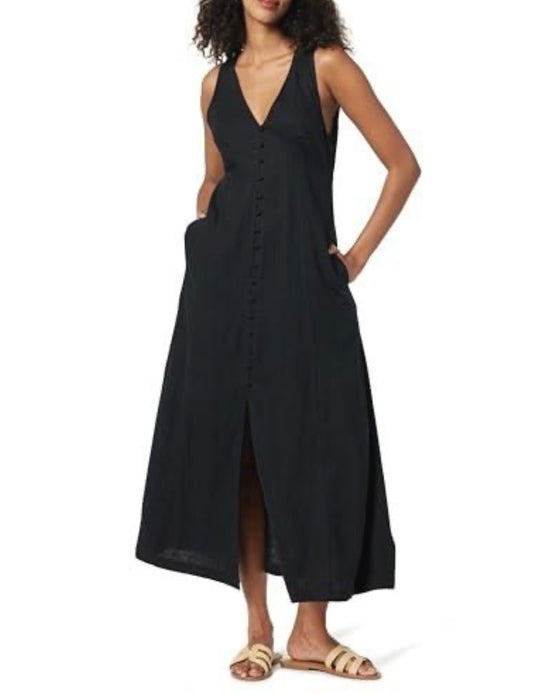 Blanca Linen Button Front V-Neck Maxi Dress
