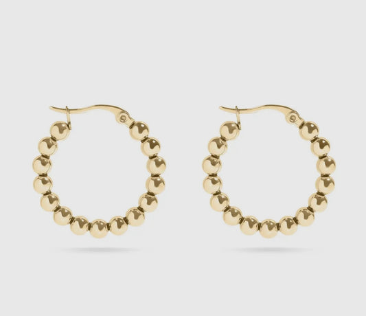 18K Gold Pvd Stainless Steel Circle Ball Hoop Earrings