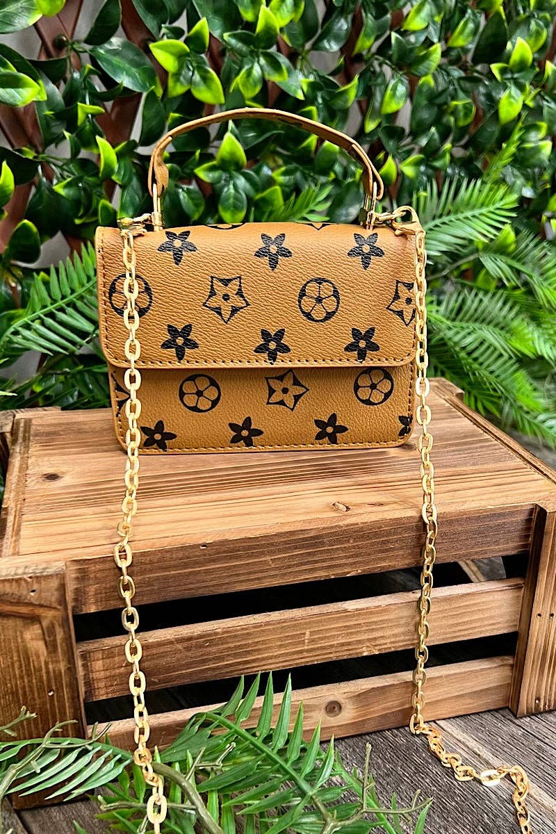 Camel Star Printed Crossbody with Chain.