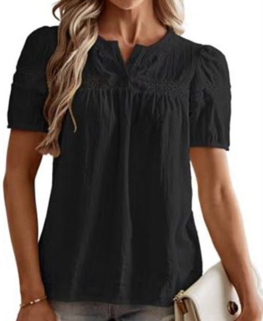 Women Blouse Summer Boho Eyelet Top, V-Neck Loose Fit Tunic