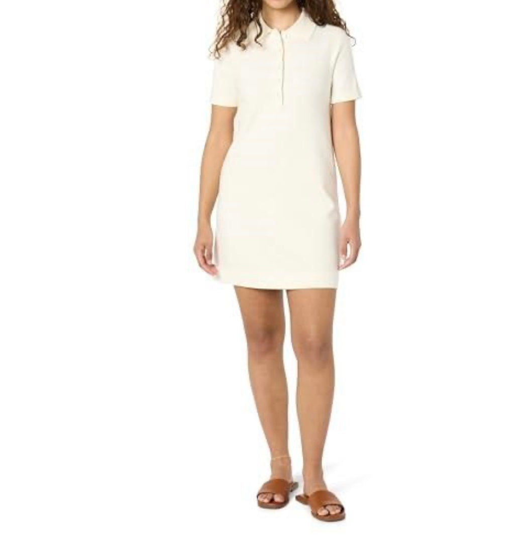 Tenise Polo Mini Sweater Dress, Ivory