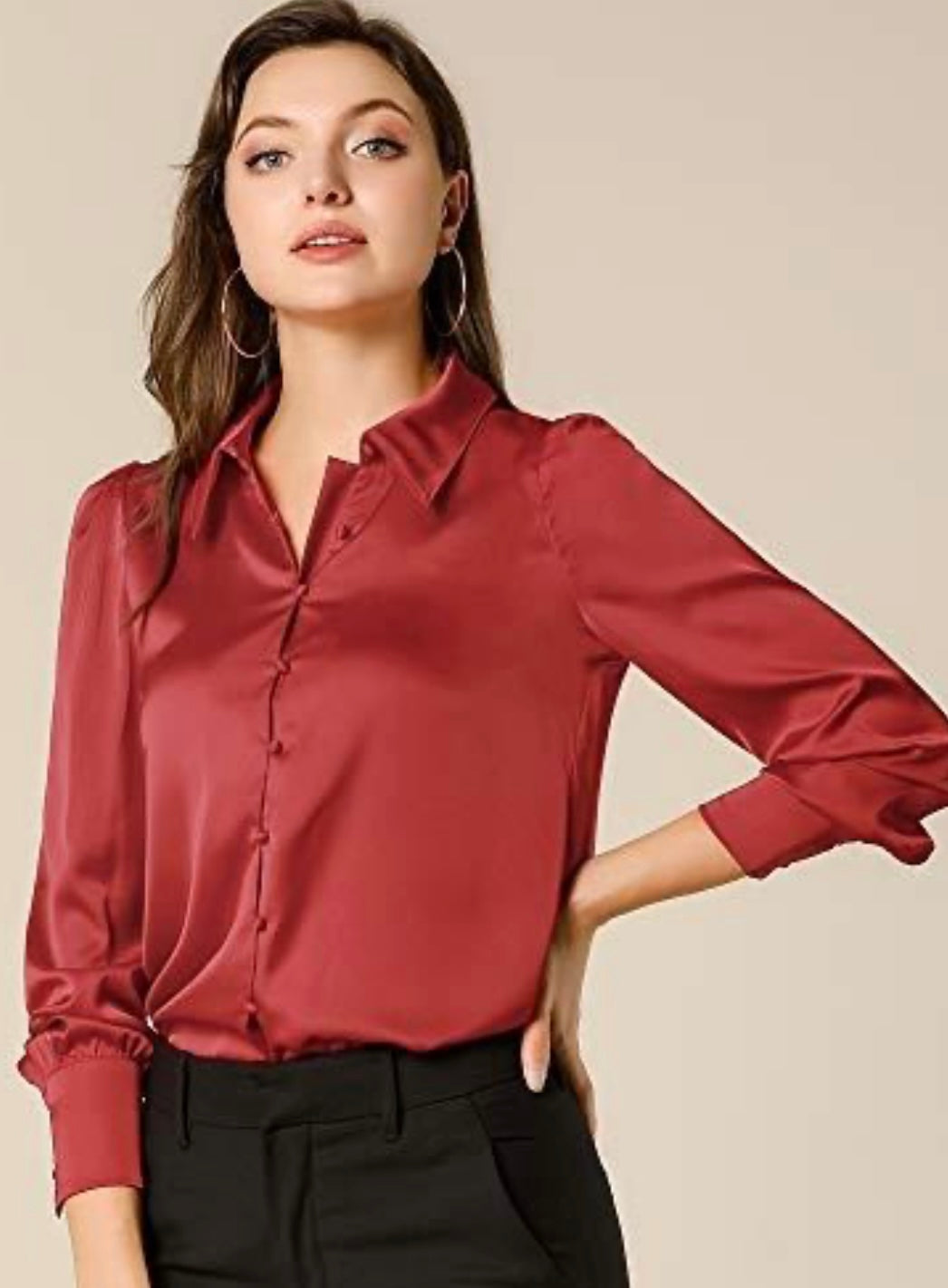 Puff Long Sleeve Satin Blouse