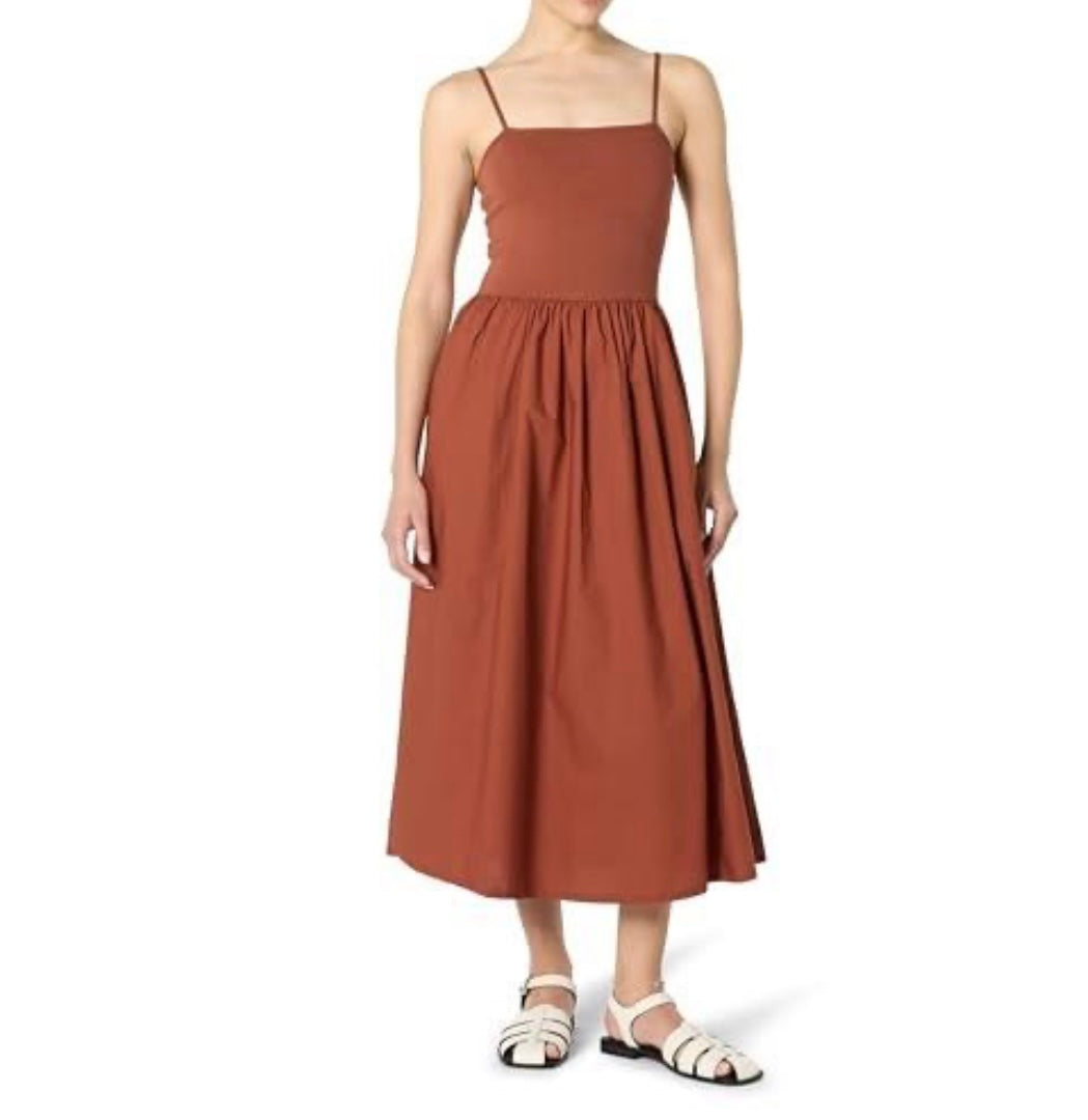 Robyn Mixed Media Spaghetti Strap Midi Dress