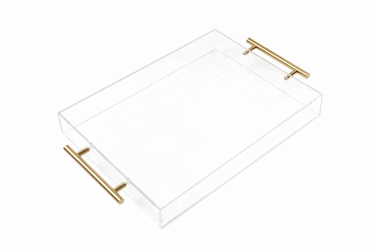 12" x16" Clear Acrylic Serving Tray with Golden Handles