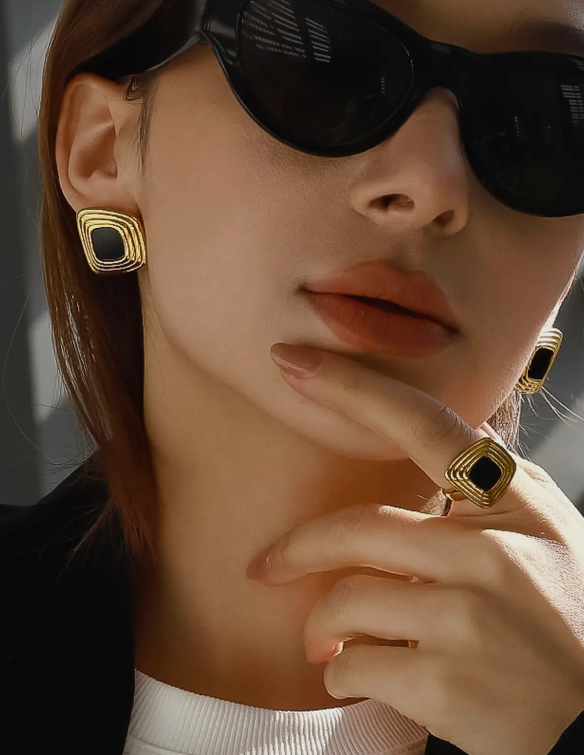 Solenne 18K Gold Non-Tarnish
Enamel Square Earrings