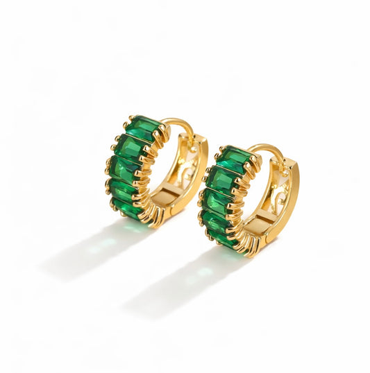 Emerald Huggie Hoops