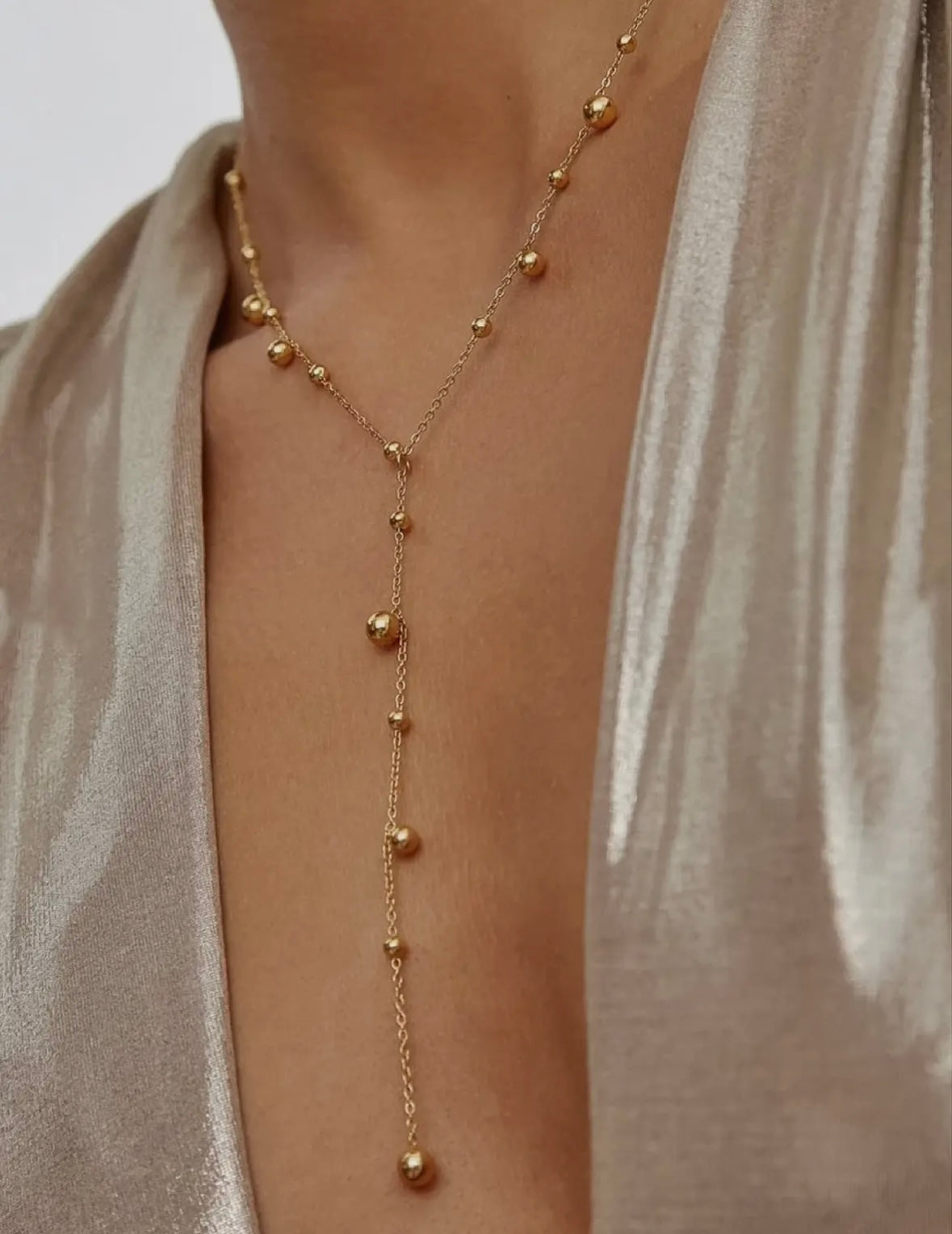 Brisse 18K Gold Non-Tarnish Dressy Beaded Y Lariat Necklace