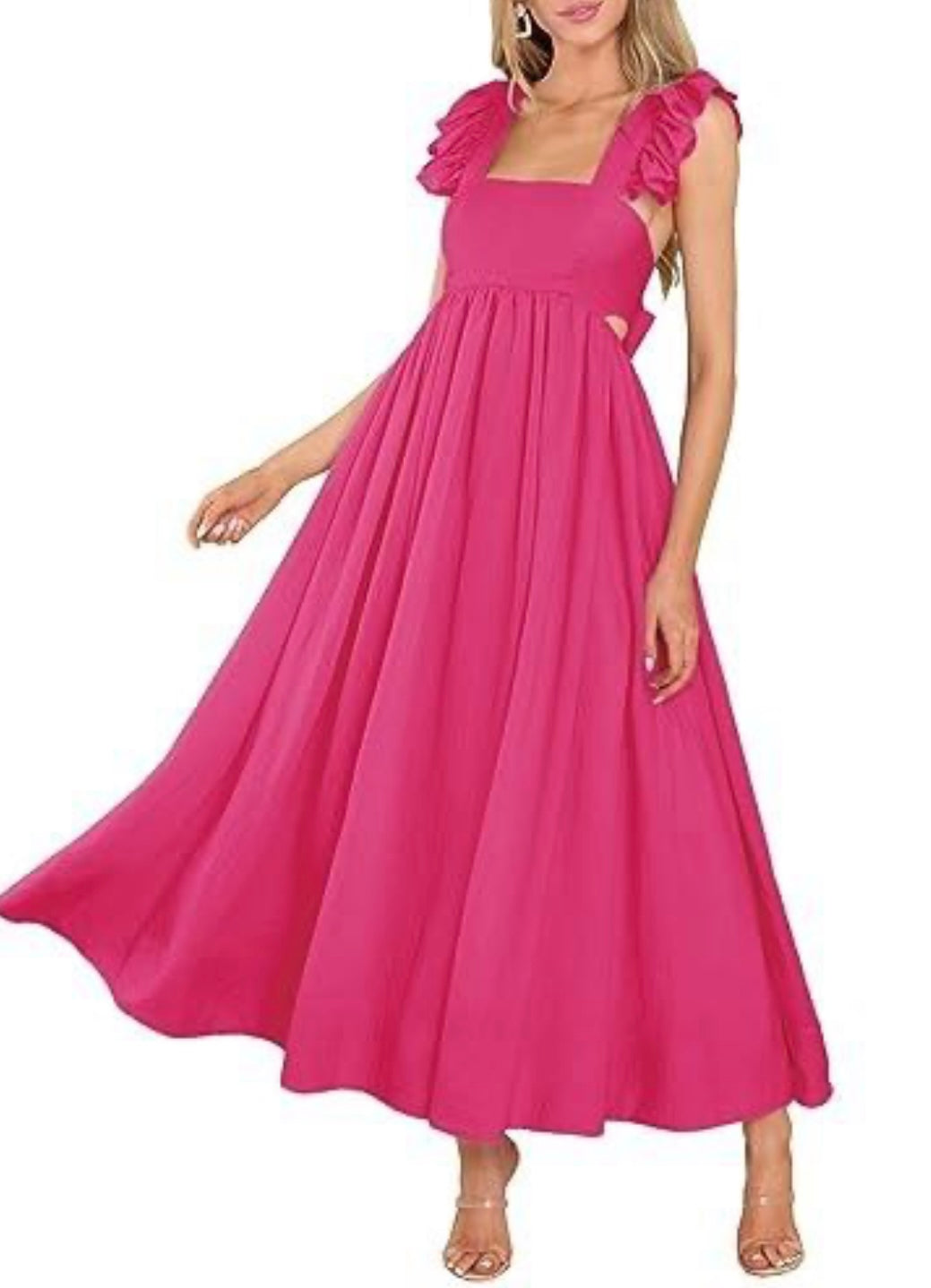 Pleated A-Line Flowy Maxi Dress with Pockets