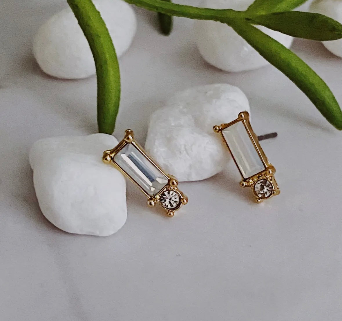 Baguette Cut Stone Stud Earrings