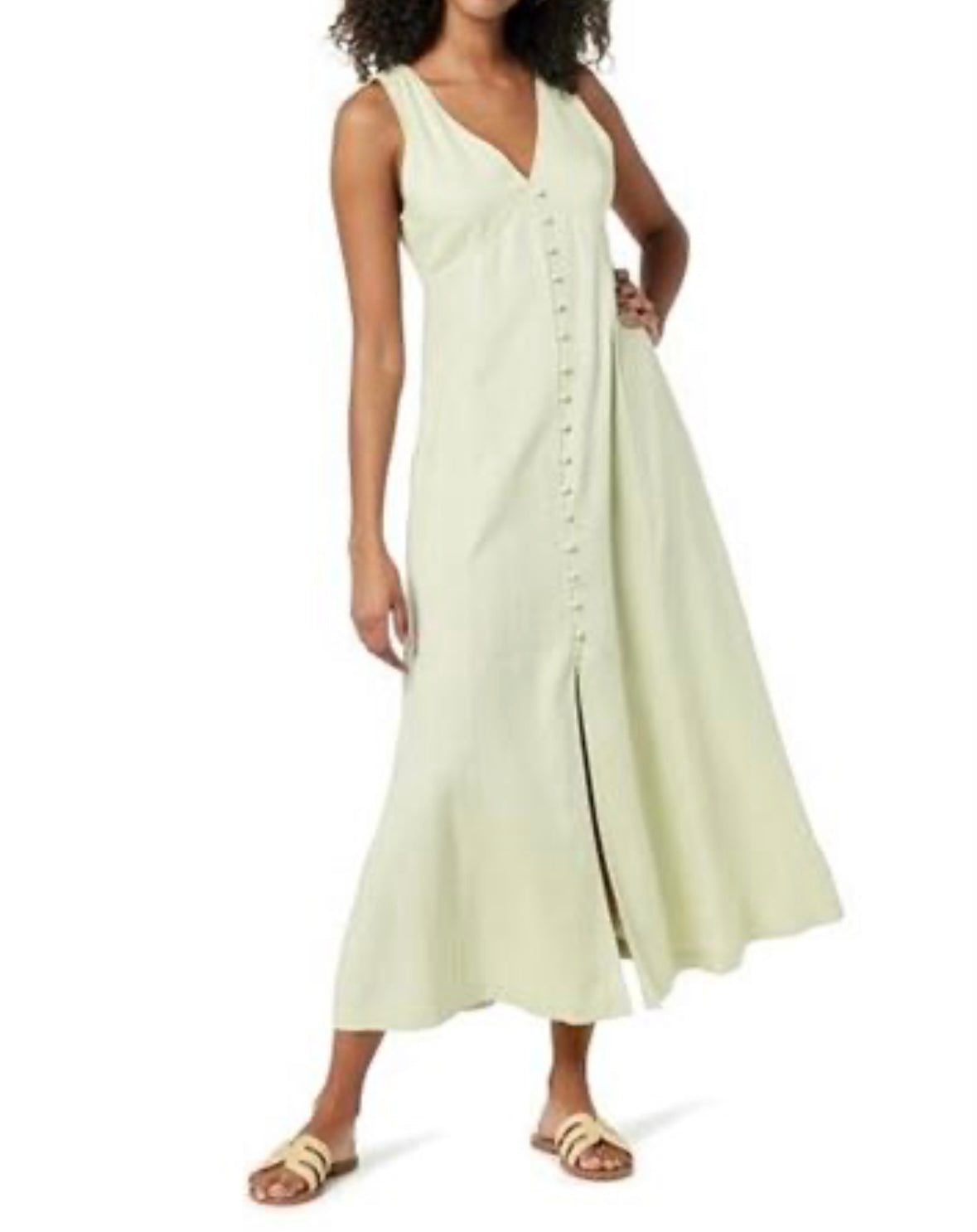 Blanca Linen Button Front V-Neck Maxi Dress