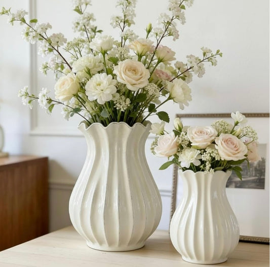 White Vintage Pleated Ceramic Vase