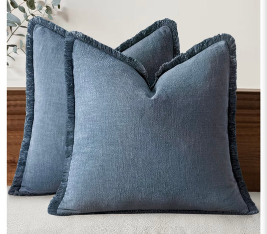 Neutral Linen Fringe Throw Pillows