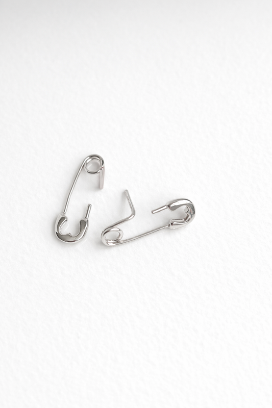 Silver Safety Pin Stud Earring