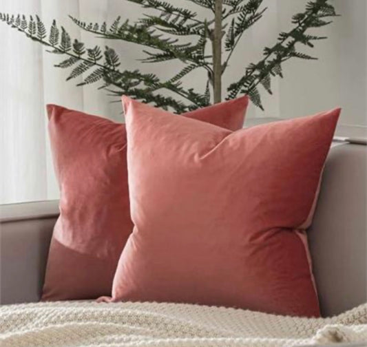 Coral Velvet Throw Pillows, set