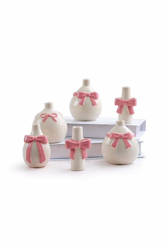 Pink Bow Vase Tiny Ceramic Bud Vases