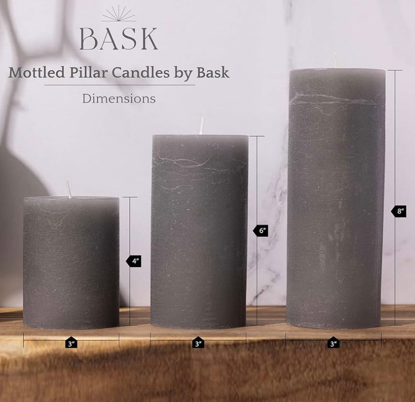 BASK Mottled Unscented Cool Grey Pillar Candles