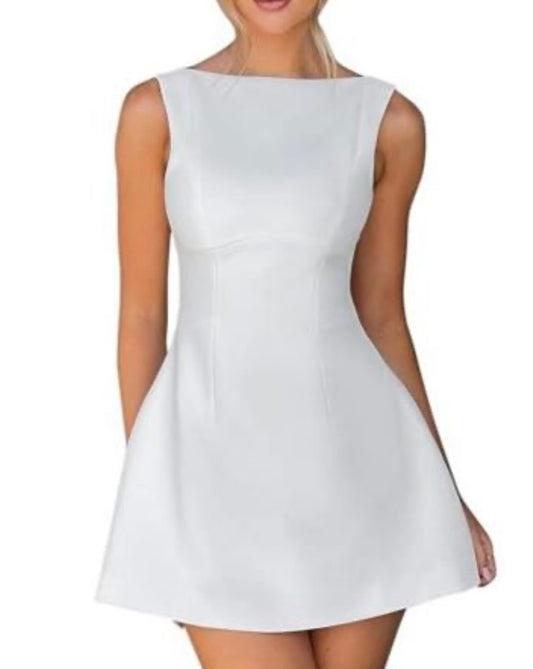Backless Boat Neck Sleeveless Mini Dress