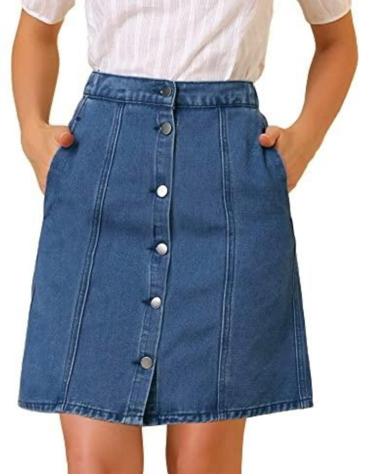 A-Line Short Button Down Jean Skirt