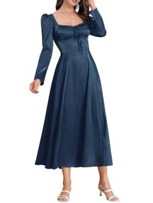 Satin Puff Long Sleeve Maxi Dress