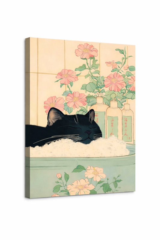 Black / White Japanese Cat Canvas