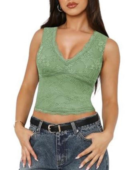 Sleeveless V Neck Lace Top