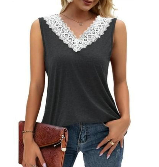 Lace Trim Tank, Gray