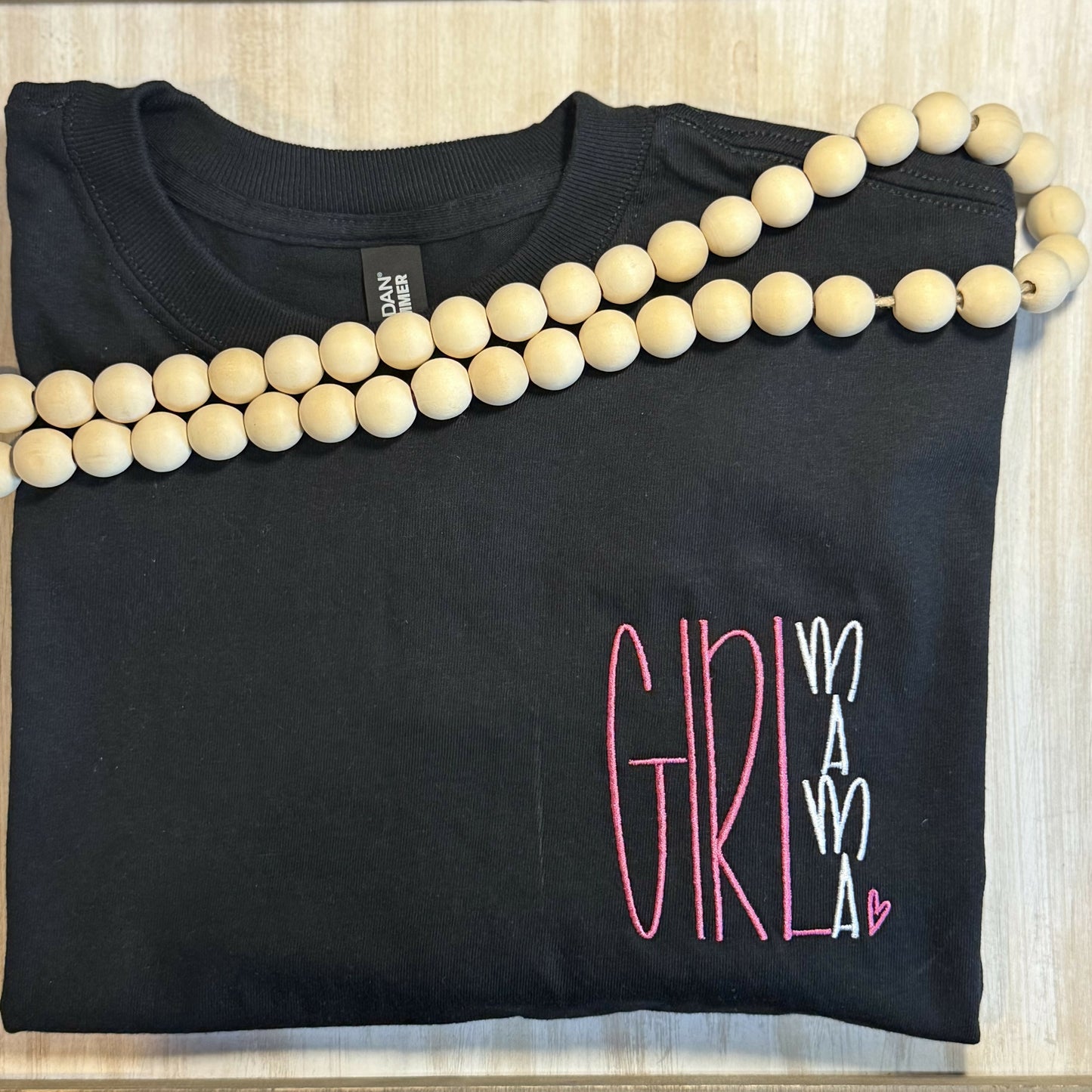 Girl Mama Black Embroidered T-Shirt