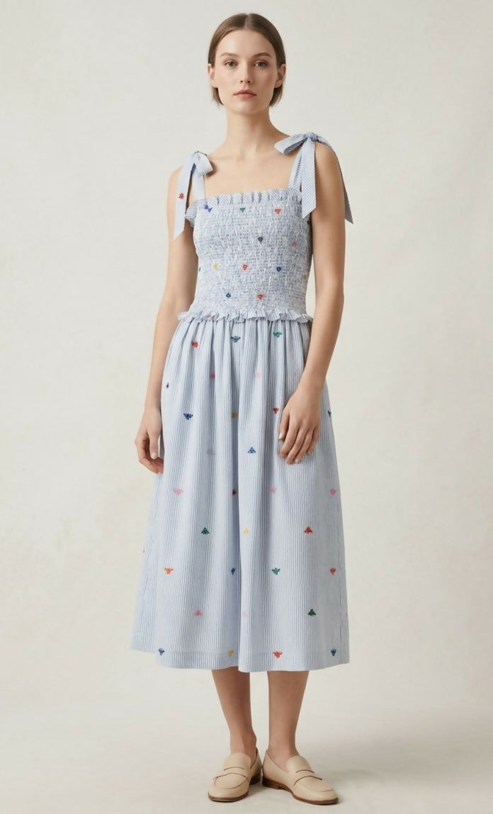 The Embroidered Bees Smock Dress