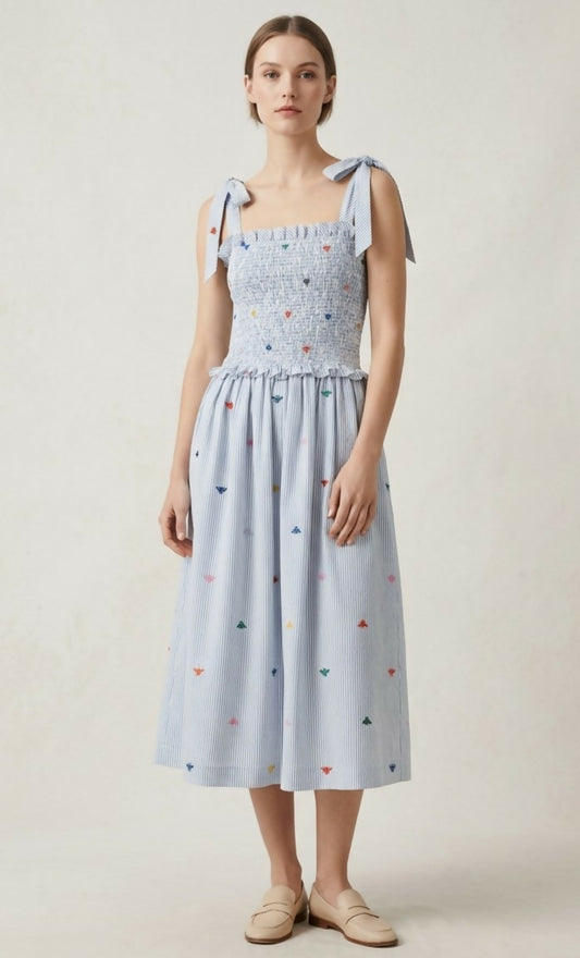 The Embroidered Bees Smock Dress