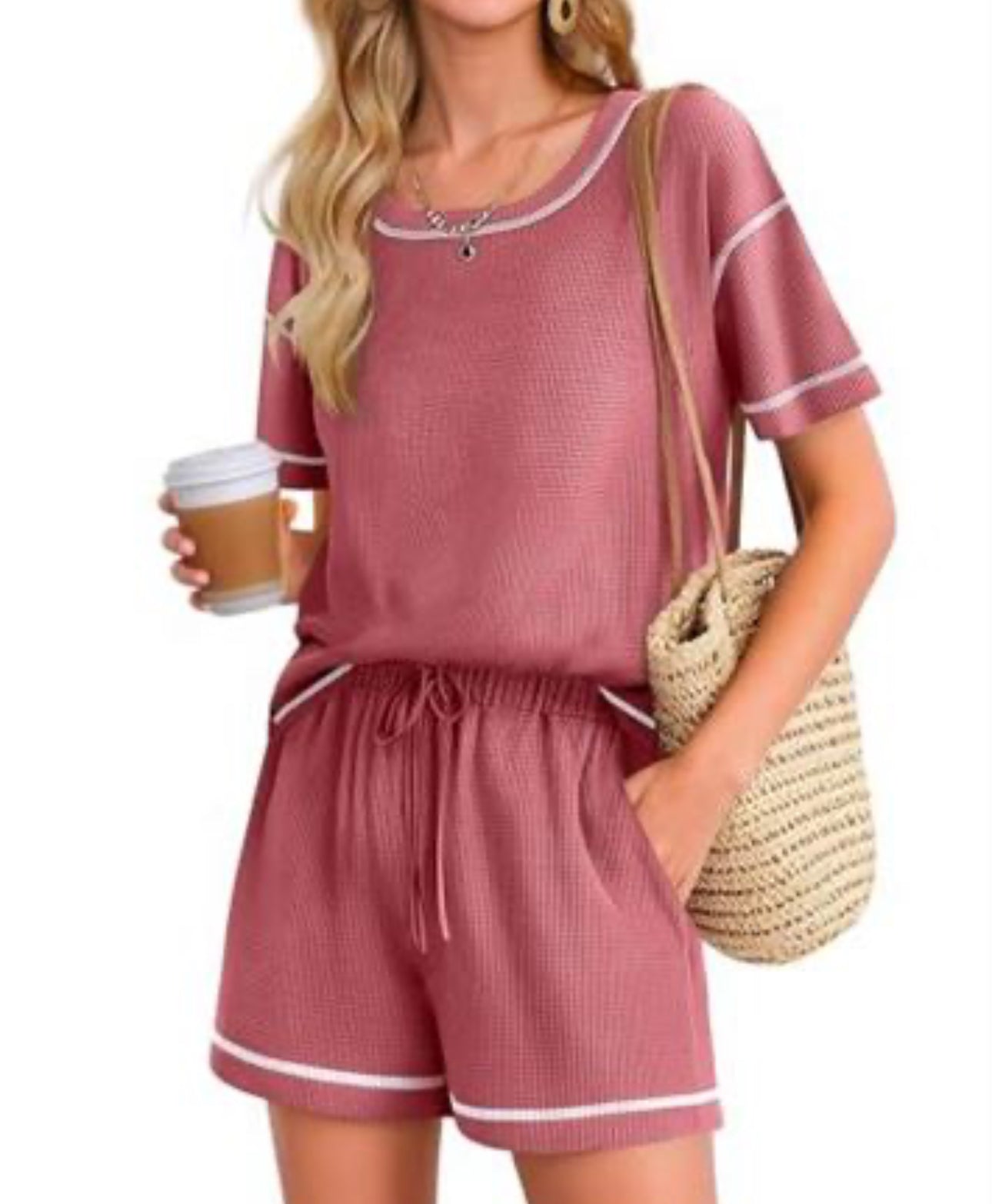Women’s Waffle Knit Two Piece Lounge Set - Size S