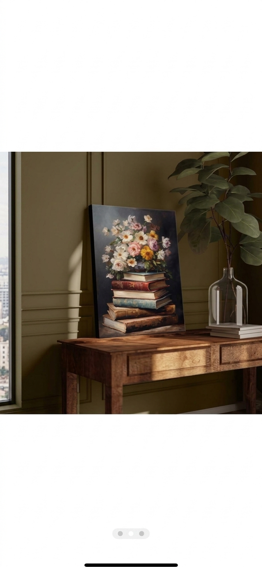 Moody Flower Books Canvas Wall Art