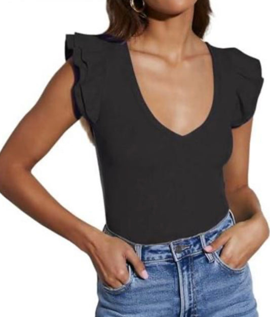 Deep V Neck Ruffle Knit Tank