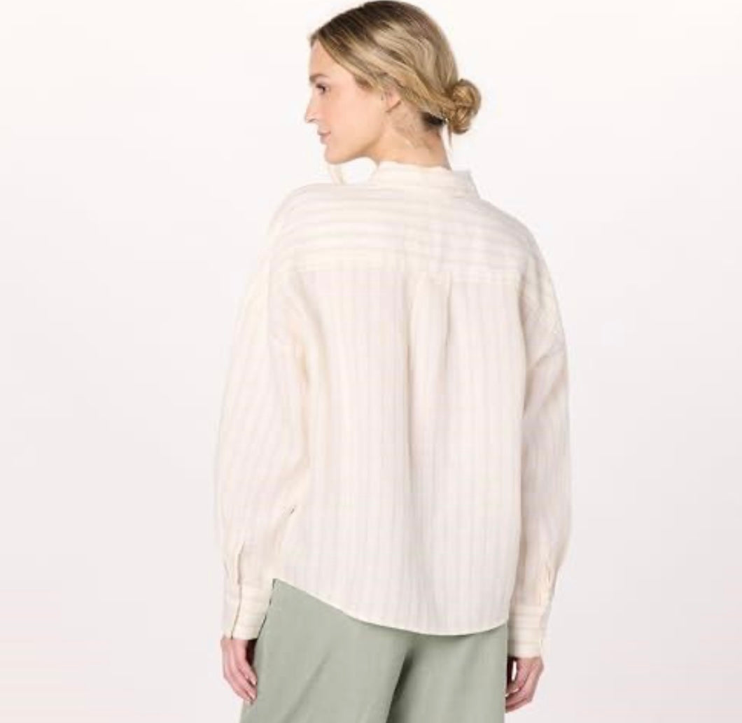 Avila Classic Linen Button Down, Flax Stripe