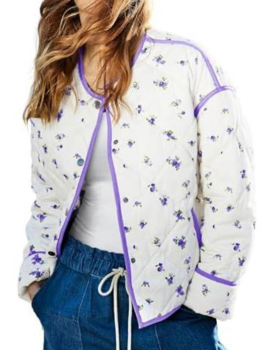 Womens Floral Cropped Quilted Jacket