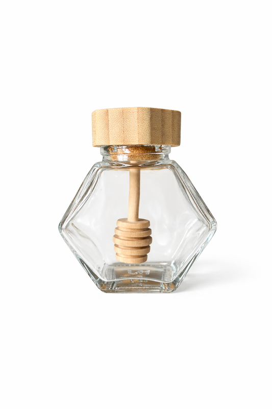 Hexagon Glass Honey Jar with Dipper