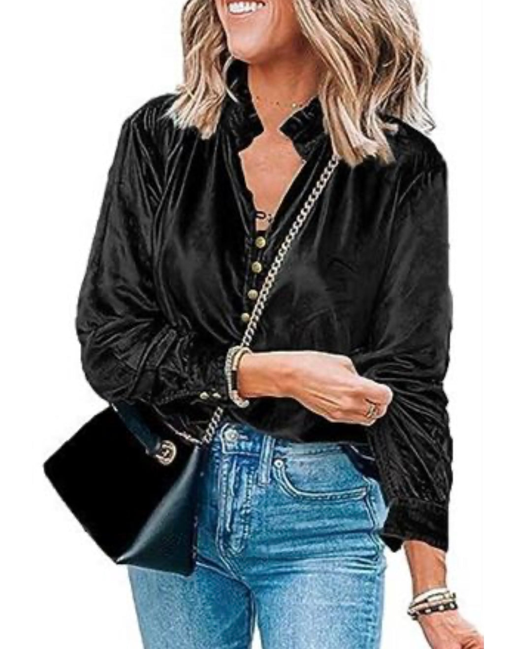 Frilled Velvet Black Top