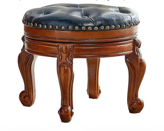 Wooden Round Footstool, Navy Blue