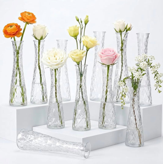 Diamond Pattern Glass Bud Vases