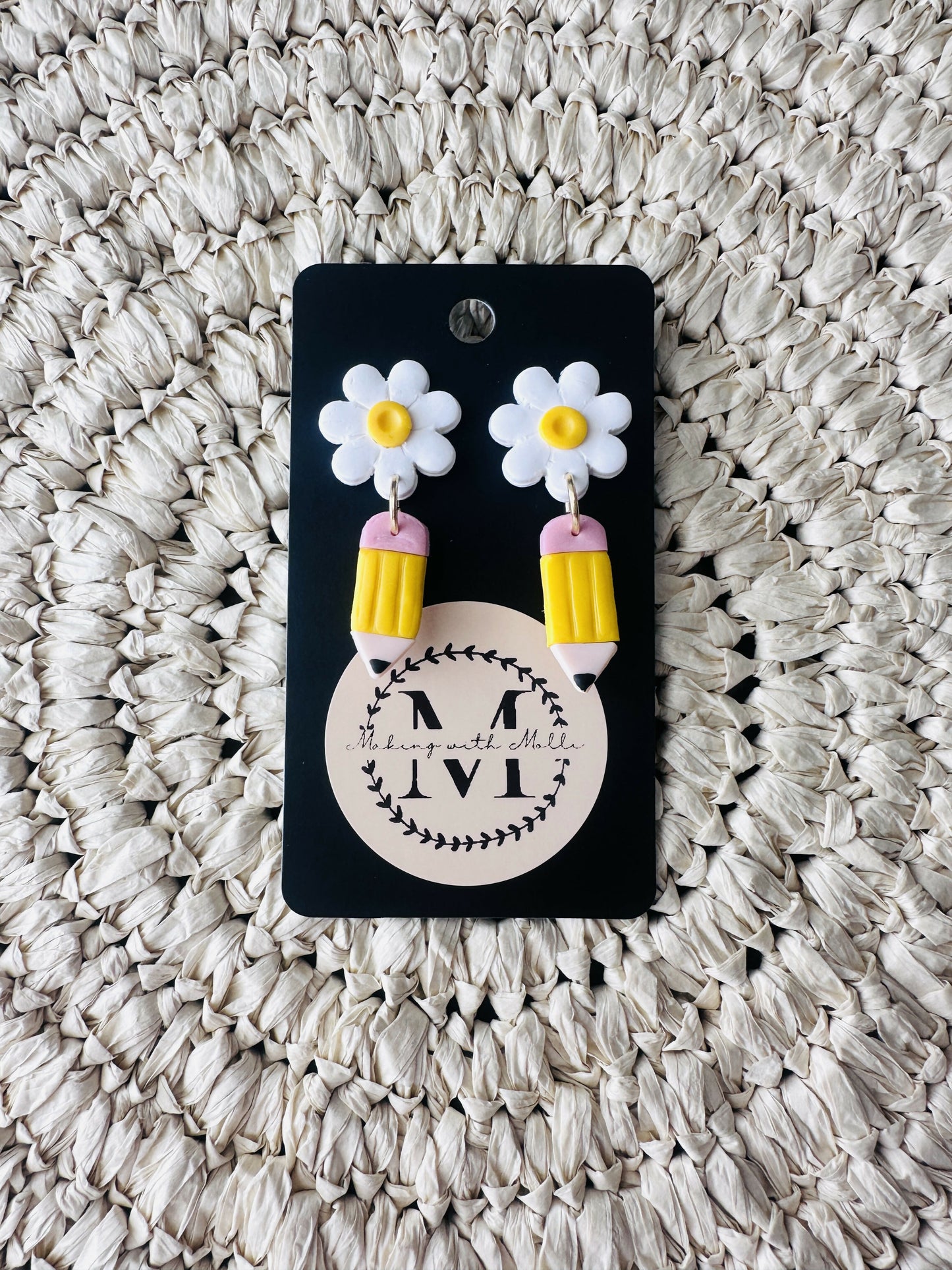 Daisy Pencil Polymer Clay Earrings