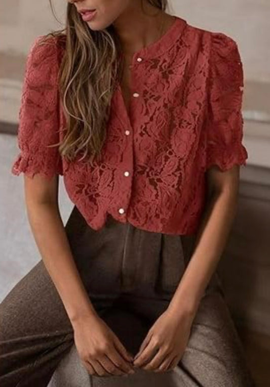 Crew Neck Eyelet Lace Top