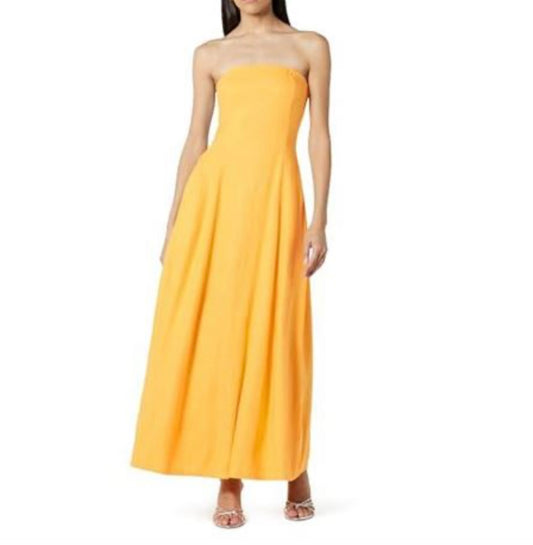 Carlota Strapless Linen Maxi Dress, Banana