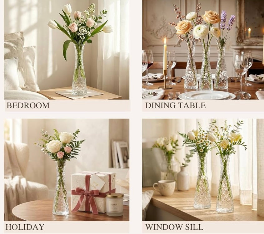 Diamond Pattern Glass Bud Vases